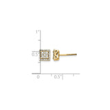 14k Yellow Gold Diamond Stud Earrings with Square Halo Design, Screw Backs, Modern Style