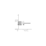 14k White Gold Square Stud Earrings with Round Cut Pave Diamonds, Screw Back, Mens Jewelry