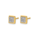 10k Yellow Gold Square Stud Earrings, Pavé Style, Minimalist Geometric Design, Unisex