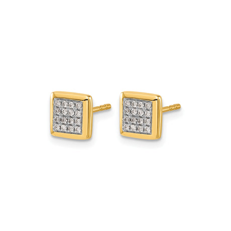 10k Yellow Gold Square Stud Earrings, Pavé Style, Minimalist Geometric Design, Unisex