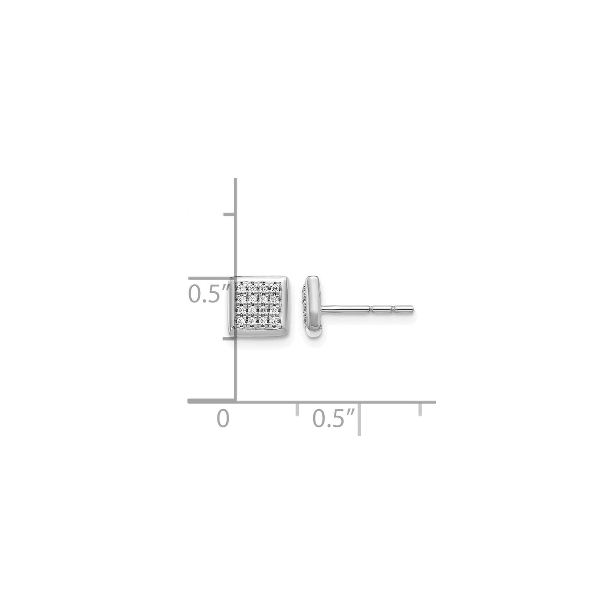 14k White Gold Square Stud Earrings with Pavé Diamond Cluster Design