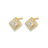 10k Yellow Gold Diamond Stud Earrings, Square-Set Double Halo Geometric Design for Women