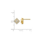 10k Yellow Gold Diamond Stud Earrings, Square-Set Double Halo Geometric Design for Women