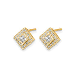 14k Yellow Gold Diamond Stud Earrings with Square Halo Cluster Design, Modern Geometric Style