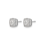 10k White Gold Diamond Halo Stud Earrings with Round Center and Cushion Double Halo Design