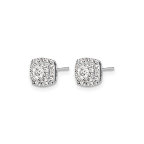 10k White Gold Diamond Halo Stud Earrings with Round Center and Cushion Double Halo Design