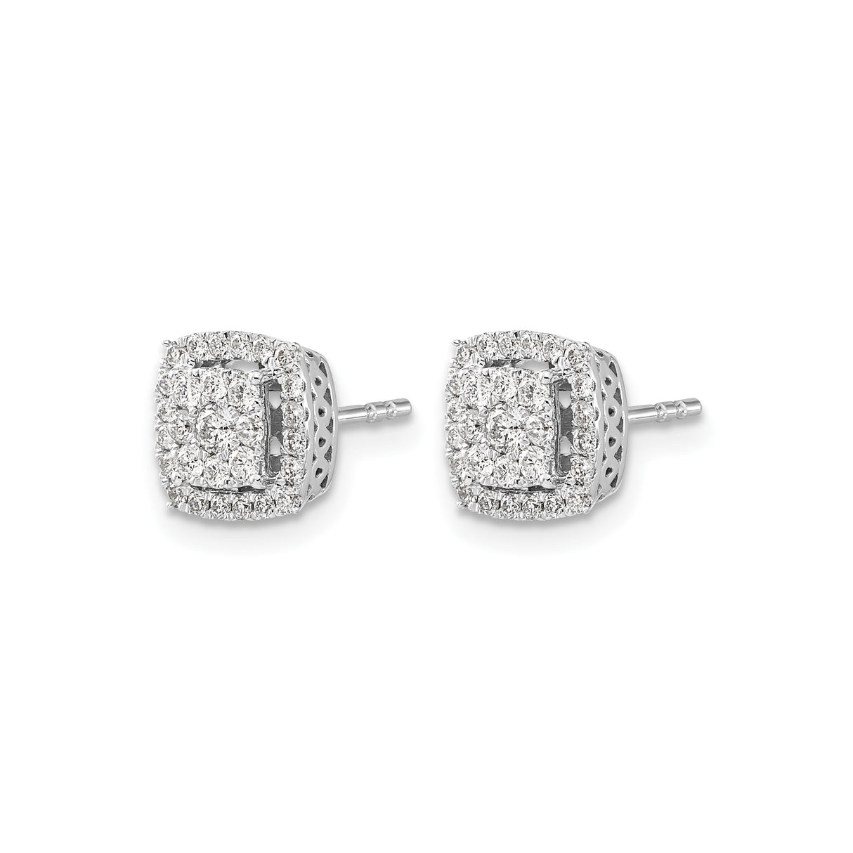 10k White Gold Diamond Stud Earrings with Cushion Double Halo Design