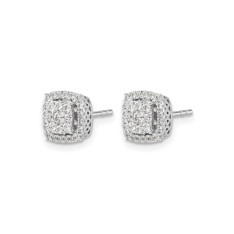 10k White Gold Diamond Stud Earrings with Cushion Double Halo Design