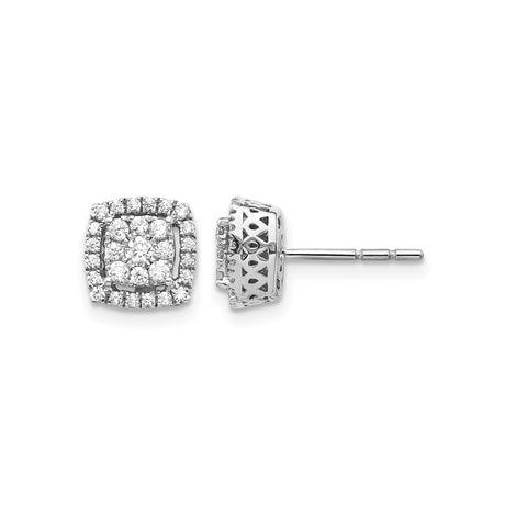 10k White Gold Diamond Stud Earrings with Cushion Double Halo Design