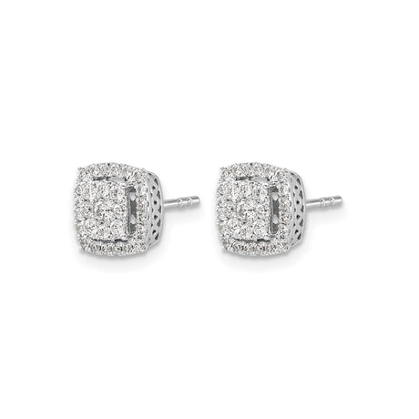 14k White Gold Diamond Stud Earrings with Cushion Cut and Double Halo Design