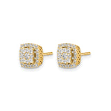 14k Yellow Gold Cushion Cut Diamond Stud Earrings with Double Halo Floral Design