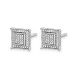 10k White Gold Square Stud Earrings with Round-Cut Diamonds, Double Frame Design for Men