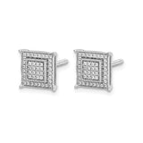 14k White Gold Square Stud Earrings with Diamond Double Halo, Modern Geometric Design for Men