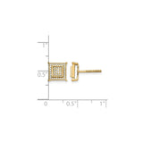 14k Yellow Gold Square Stud Earrings with Round White Diamonds, Pave Setting, Geometric Hip Hop Style
