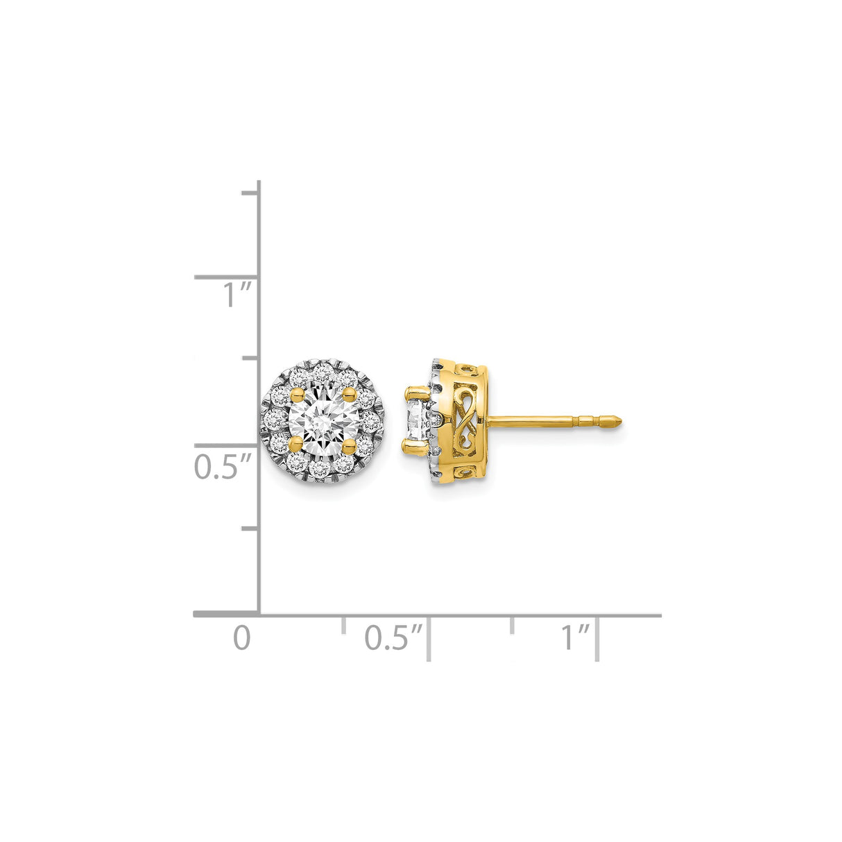 14k Yellow Gold Stud Earrings with Cubic Zirconia, Halo Setting, Infinity Design