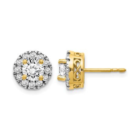 14k Yellow Gold Stud Earrings with Cubic Zirconia, Halo Setting, Infinity Design