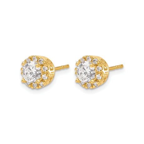 14k Yellow Gold Stud Earrings with Diamond Halo, Vintage Filigree Design for Women