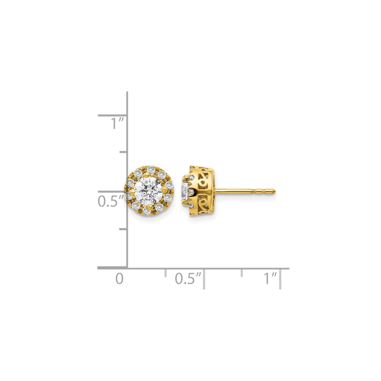 14k Yellow Gold Stud Earrings with Diamond Halo, Vintage Filigree Design for Women