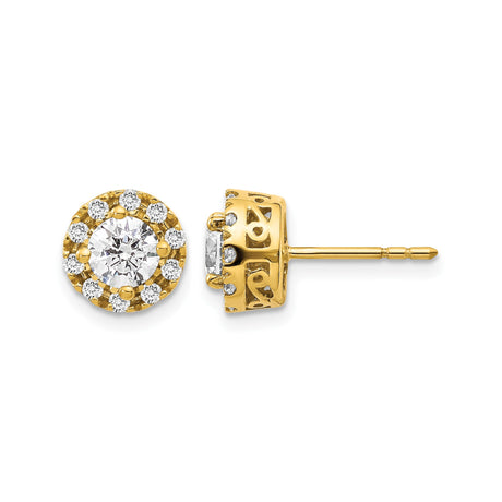 14k Yellow Gold Stud Earrings with Diamond Halo, Vintage Filigree Design for Women