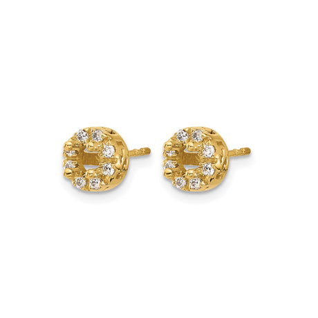 14k Yellow Gold Stud Earrings with Diamond Cluster Halo and Vintage Cutout Design