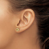 14k Yellow Gold Stud Earrings with Diamond Cluster Halo and Vintage Cutout Design
