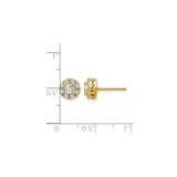 14k Yellow Gold Stud Earrings with Diamond Cluster Halo and Vintage Cutout Design