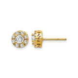 14k Yellow Gold Stud Earrings with Diamond Cluster Halo and Vintage Cutout Design