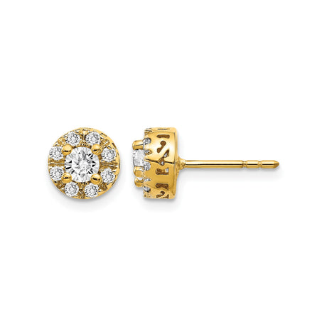 14k Yellow Gold Stud Earrings with Diamond Cluster Halo and Vintage Cutout Design
