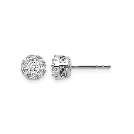 10k White Gold Stud Earrings with Clear Gemstone, Halo Design, Celtic Knot Sides