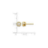 14k Yellow Gold Stud Earrings with Round Diamond, Floral Halo and Filigree Crown Design