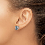 14k White Gold Stud Earrings with Blue and White Diamonds, Vintage Octagon Celtic Knot Design