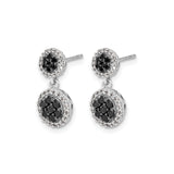 14k White Gold Drop Earrings with Black and White Diamonds, Double Halo Floral Design
