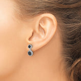 14k White Gold Drop Earrings with Black and White Diamonds, Double Halo Floral Design