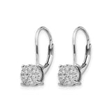 14k White Gold Leverback Earrings with Round Cluster Diamonds, Floral Design