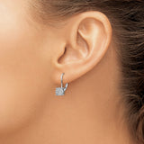 14k White Gold Leverback Earrings with Round Cluster Diamonds, Floral Design