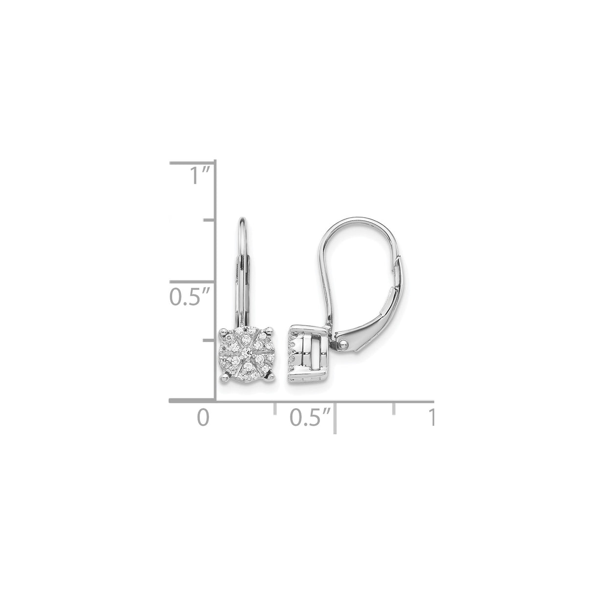 14k White Gold Leverback Earrings with Round Cluster Diamonds, Floral Design