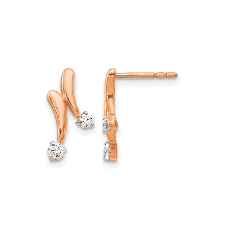 14k Rose Gold Diamond Stud Earrings, Modern Abstract Minimalist Design