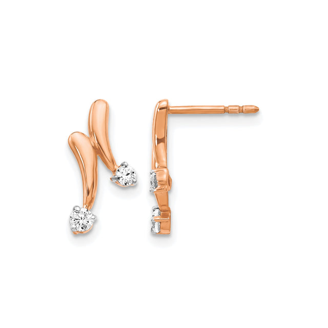 14k Rose Gold Diamond Stud Earrings, Modern Abstract Minimalist Design