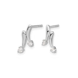 14k White Gold Earrings with Round Diamonds, Curved Modern Minimalist Stud Design