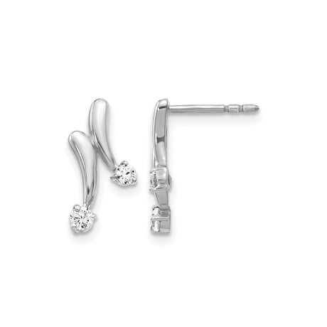 14k White Gold Earrings with Round Diamonds, Curved Modern Minimalist Stud Design