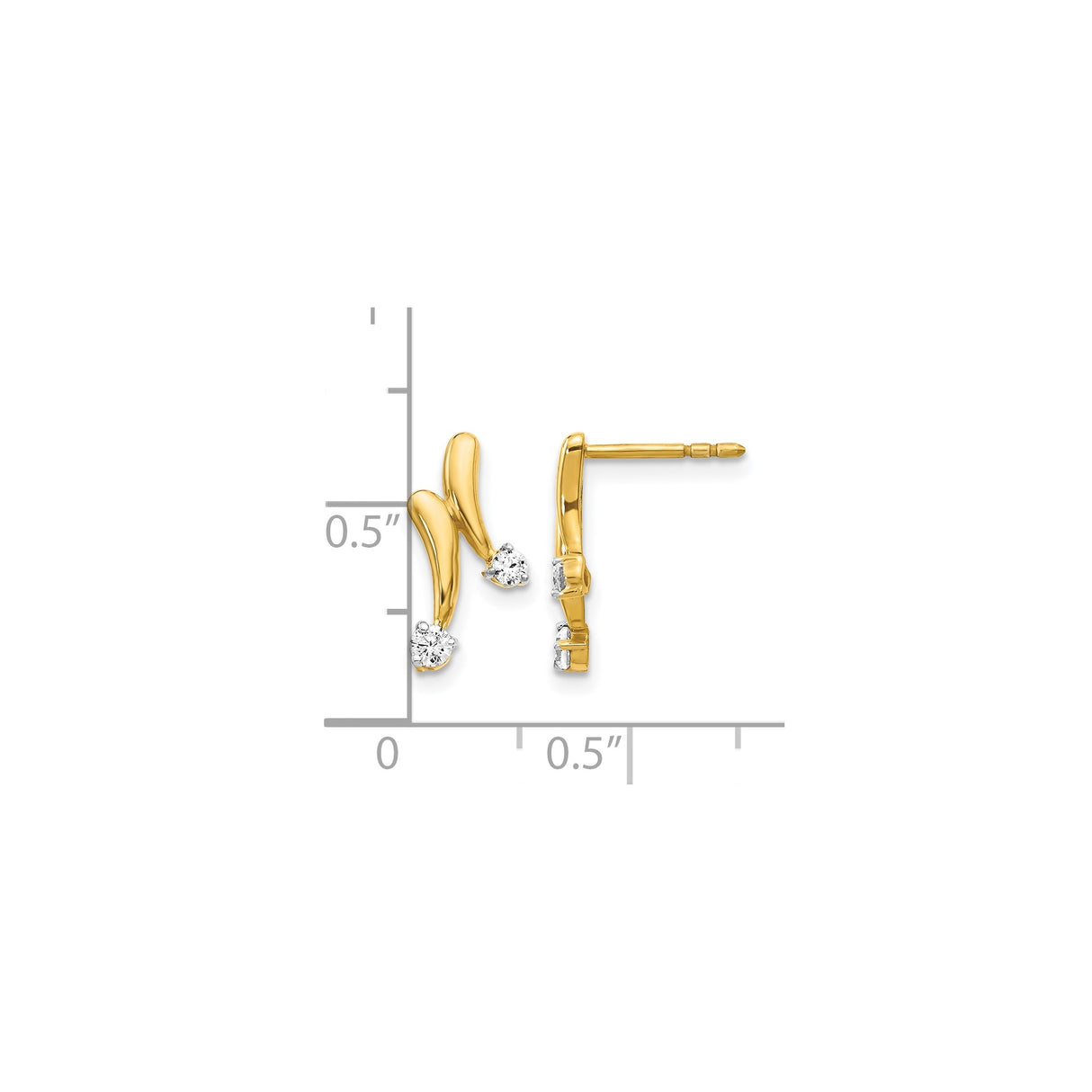 14k Yellow Gold Diamond Stud Earrings, Modern Flowing Design, Minimalist Style