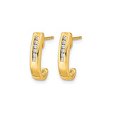 14k Yellow Gold Huggie Hoop Earrings with Vertical Row of Round Diamonds, Modern Minimalist Style