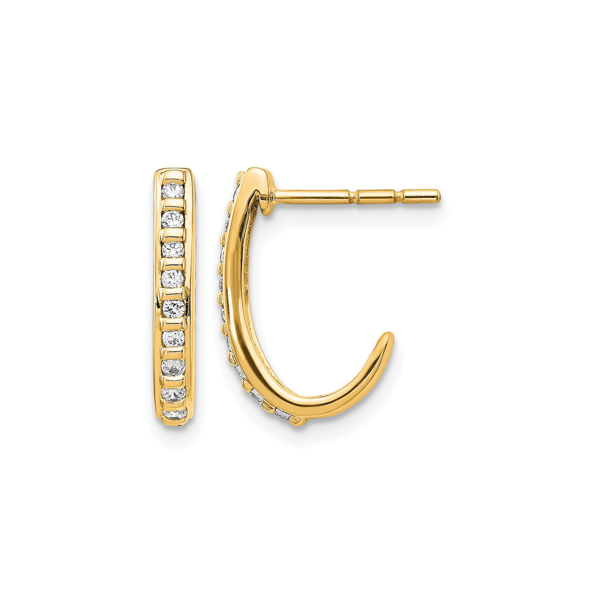 14k Yellow Gold Hoop Earrings with Channel Set Round Diamonds, Small Huggie Style for Women