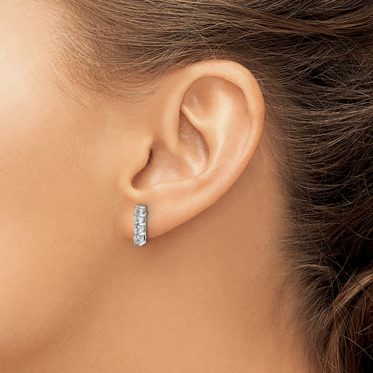 14k White Gold Diamond Vertical Bar Stud Earrings, Modern Minimalist Style for Women