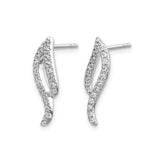 14k White Gold Stud Earrings with Diamonds, Curved Open Leaf Design, Lightweight Modern Style