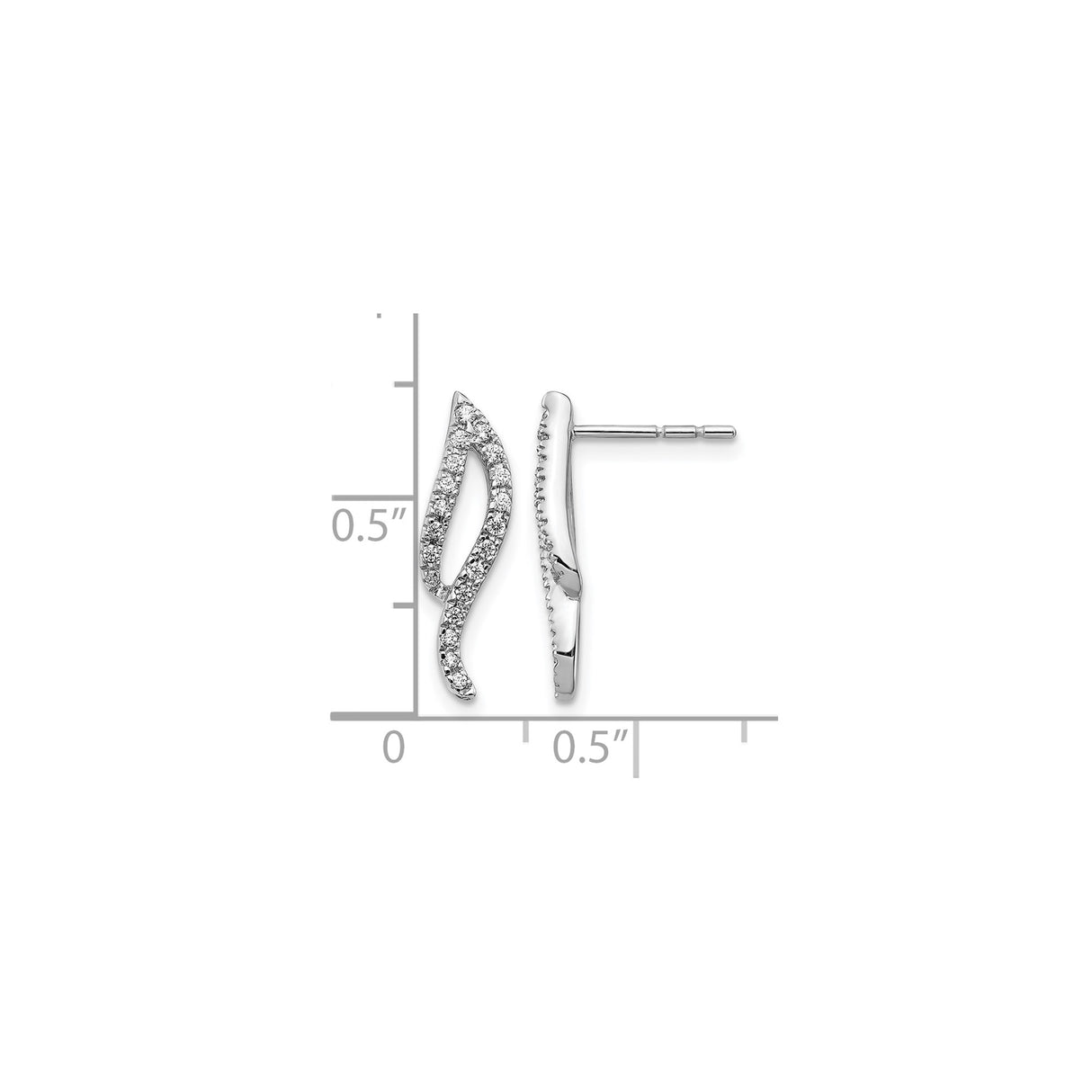 14k White Gold Stud Earrings with Diamonds, Curved Open Leaf Design, Lightweight Modern Style