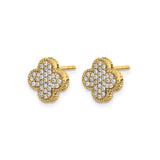 10k Yellow Gold Clover Stud Earrings with Quatrefoil Design and Pavé White Stones