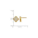 10k Yellow Gold Clover Stud Earrings with Quatrefoil Design and Pavé White Stones