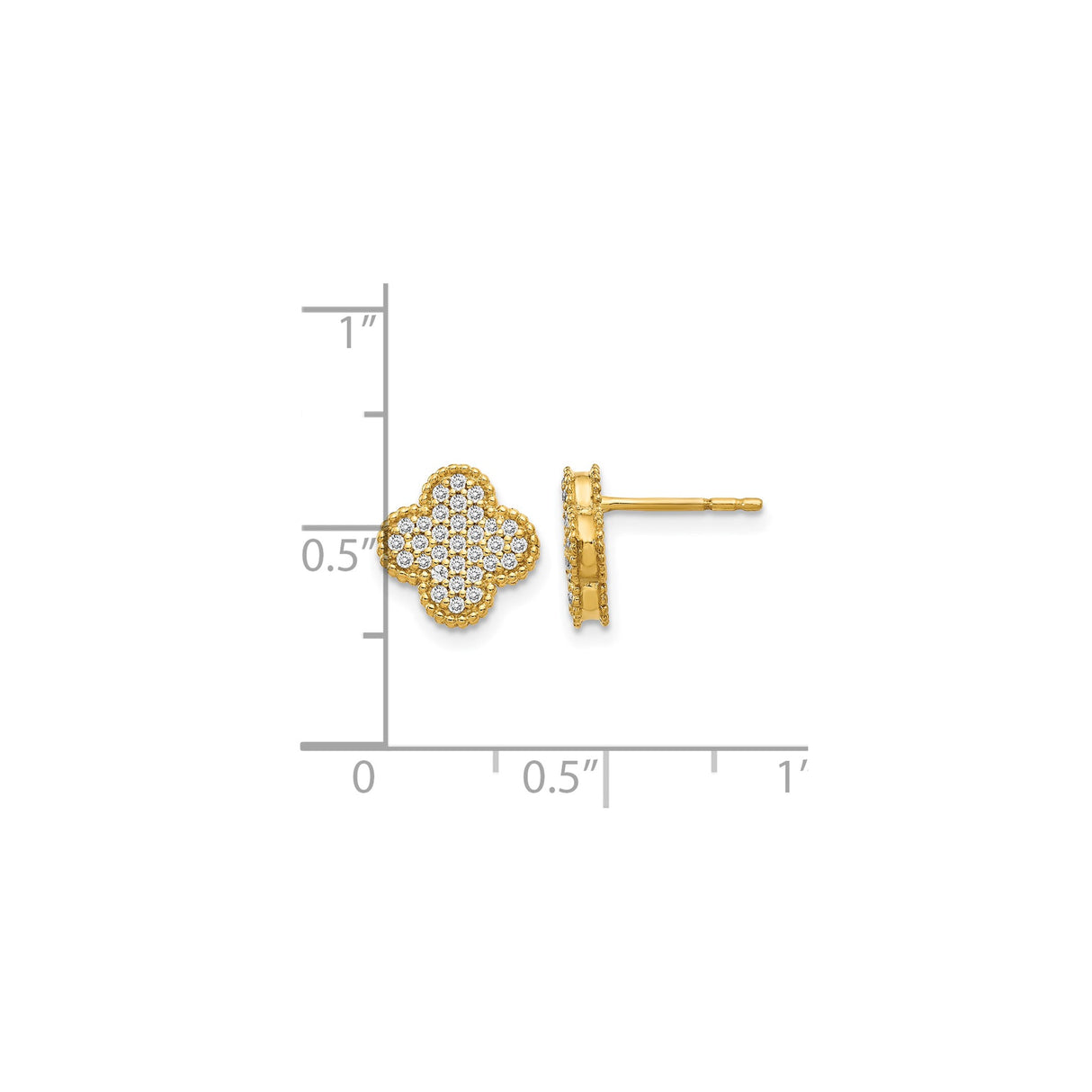 14k Yellow Gold Quatrefoil Stud Earrings with Diamond Accents, Clover Floral Design