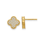 14k Yellow Gold Quatrefoil Stud Earrings with Diamond Accents, Clover Floral Design